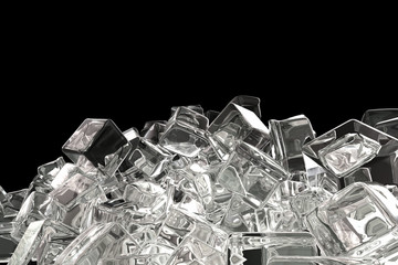 Ice cubes isolated on black background 3d illustration