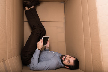 man using digital tablet