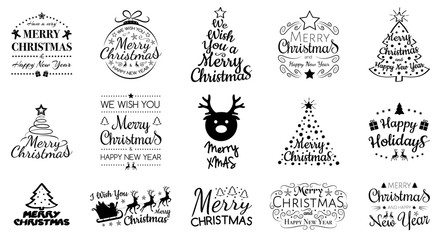 Collection of Christmas typography isolated on white background. Vector.