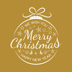 Merry Christmas - card with greeting and illustration. Vector.