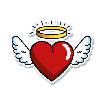 cute heart with wings and halo vector illustration design