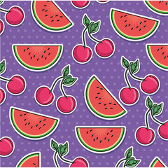 watermelon and cherry pattern background vector illustration design