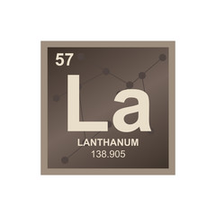Vector symbol of Lanthanum from the Periodic Table of the elements on the background from connected molecules