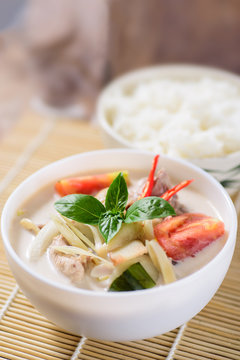 Thai food (Tom Kha Kai),Thai coconut milk soup with chicken and cooked rice