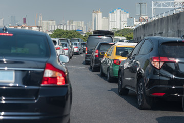 traffic jam with row of cars