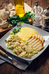 Codfish with polenta and bruschetta