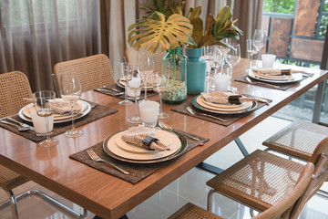 luxury table set on wooden dining table