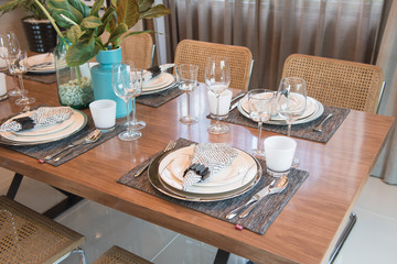 luxury table set on wooden dining table