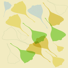 Pattern  of stylized leaves gingko biloba, scribbles. Hand drawn.