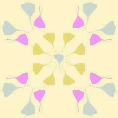 Pattern  of stylized leaves gingko biloba, scribbles. Hand drawn.
