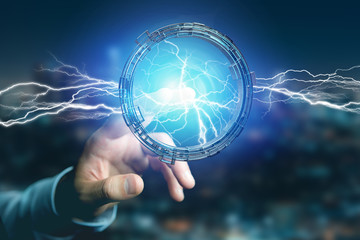 Thunder lighting bolt in a science fiction wheel interface - 3d rendering