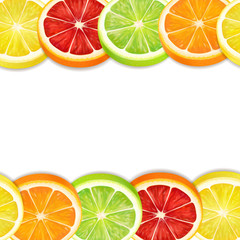 Citrus fruits slices seamless horizontal pattern. Lemon lime grapefruit and orange mix