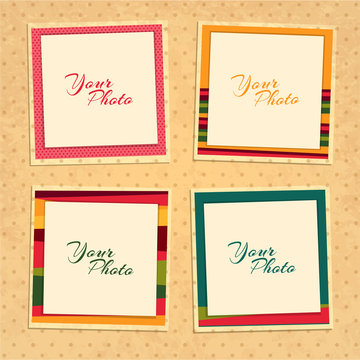 Decorative vector template frame. This photo frame you can use for kids picture or memories. Scrapbook design concept. Insert your picture.