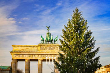 Brandenburg gate and christmas tree in Berlin, Germany © sborisov