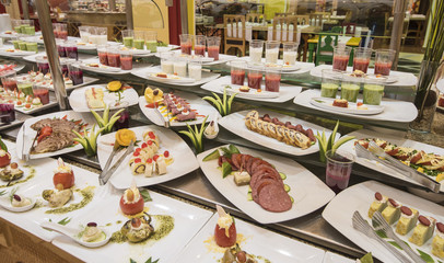 Selction of salad food at a restaurant buffet