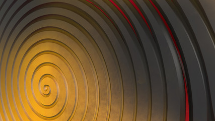 Yellow, black, red 3d spiral. Abstract background