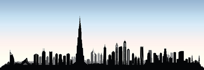 Fototapeta premium Panoramę miasta Dubaj. Pejzaż ZEA Zjednoczone Emiraty Arabskie widok miejski