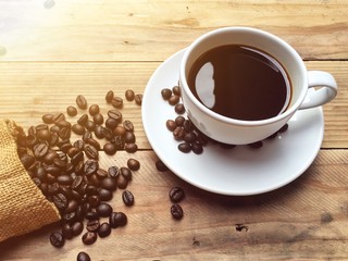 Coffee cup hot in the morning on wooden table