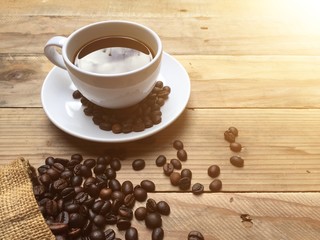 Coffee cup hot in the morning on wooden table