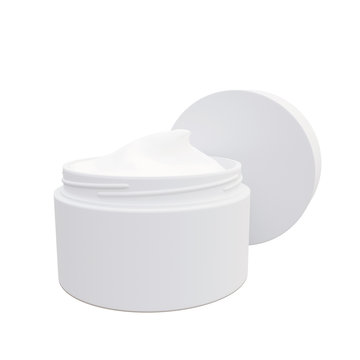Plastic jar of cream with cap, isolated on white background, 3d rendering