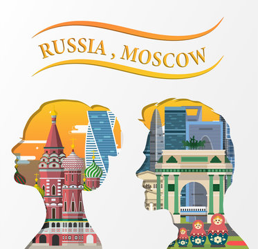 Travel infographic.Moscow  infographic; welcome to Russia. Travel to Moscow.Paper art style .Shadow of Russia concept.