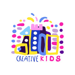 Creative kids logo design template, labels and badges for kids club, center, school, art studio, toys shop and any other childrens projects colorful hand drawn vector illustration