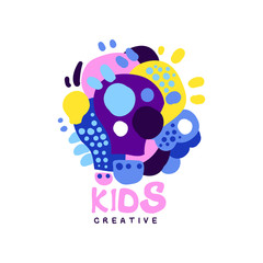 Kids creative logo design template, colorful labels and badges for kids club, center, school, art studio, toys shop and any other childrens projects hand drawn vector illustration