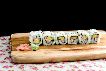 Japanese food Sushi Roll Maki of Salmon and avocado