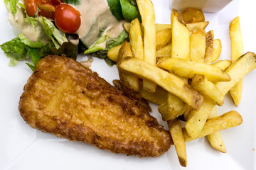 British Traditional fish and chips and  tartar sauce