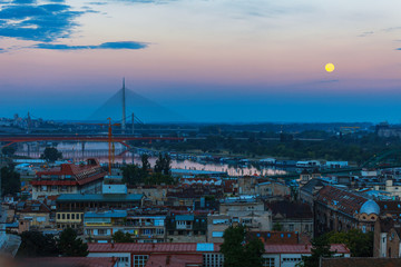 Belgrade cityscape from the Sava river in Serbia in a beautiful summer day