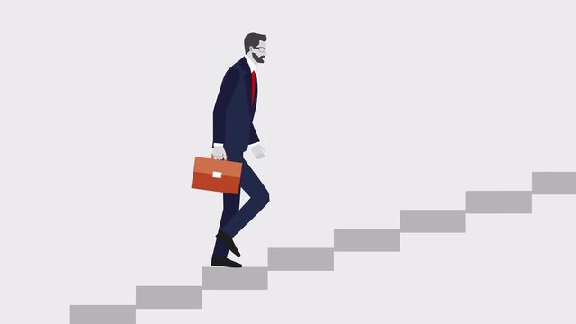Go up concept, Career ladder, Businessman with suitcase climbing the stairs of success.  Concept for successful business, professional growth, career achievements. footage