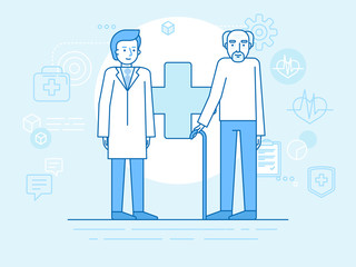 Standing elderly man and doctor -  healthcare and retirement concept