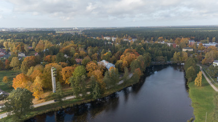 Ulbroka lake Aerial drone top view Latvia