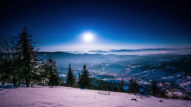 Moon and stars time lapse in Carpathian Mountains