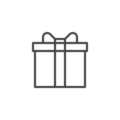 Gift box with bow line icon, outline vector sign, linear style pictogram isolated on white. Christmas present symbol, logo illustration. Editable stroke