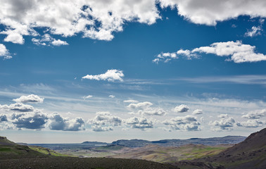 valley of famous Haifoss waterfall in southern Iceland. treking in Iceland. Travel and landscape photography concept