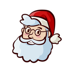 Portrait of happy cute Santa Claus in hat. Christmas, xmas symbol. Cartoon vector illustration