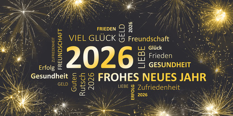 Silvesterkarte mit Gl&uuml;ckw&uuml;nschen f&uuml;r 2026