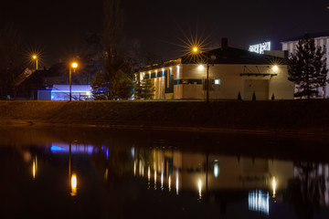 Fototapeta na wymiar Night view of the lake in Zrenjanin
