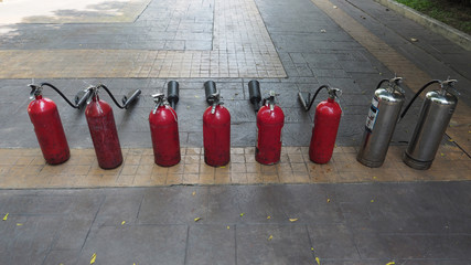 Red and silver color of fire extinguisher tank