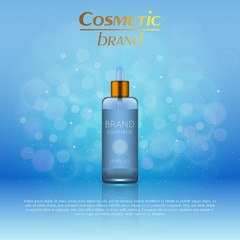 Vector 3D cosmetic illustration on a soft light blurred background with bokeh. Beauty realistic cosmetic product design template.