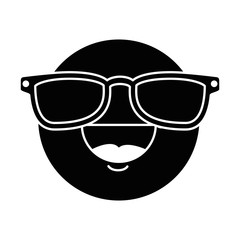 happy face emoji with sunglasses vector illustration design