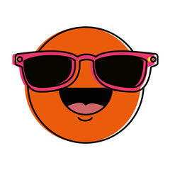 happy face emoji with sunglasses vector illustration design