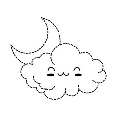cute cloud with moon kawaii character vector illustration design