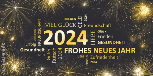 "Silvesterkarte mit Glückwünschen für 2024" Stockfotos und lizenzfreie 