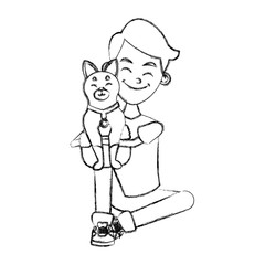 Boy with cute cat