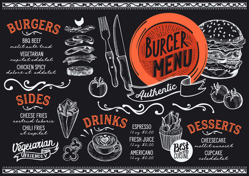 Burger menu restaurant, food template.