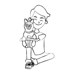 Boy with cute cat