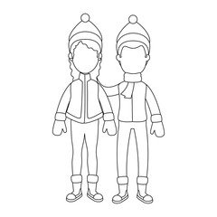 couple with winter clothes vector illustration design