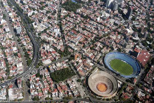 mexico city stadium aerial view cityscape panorama